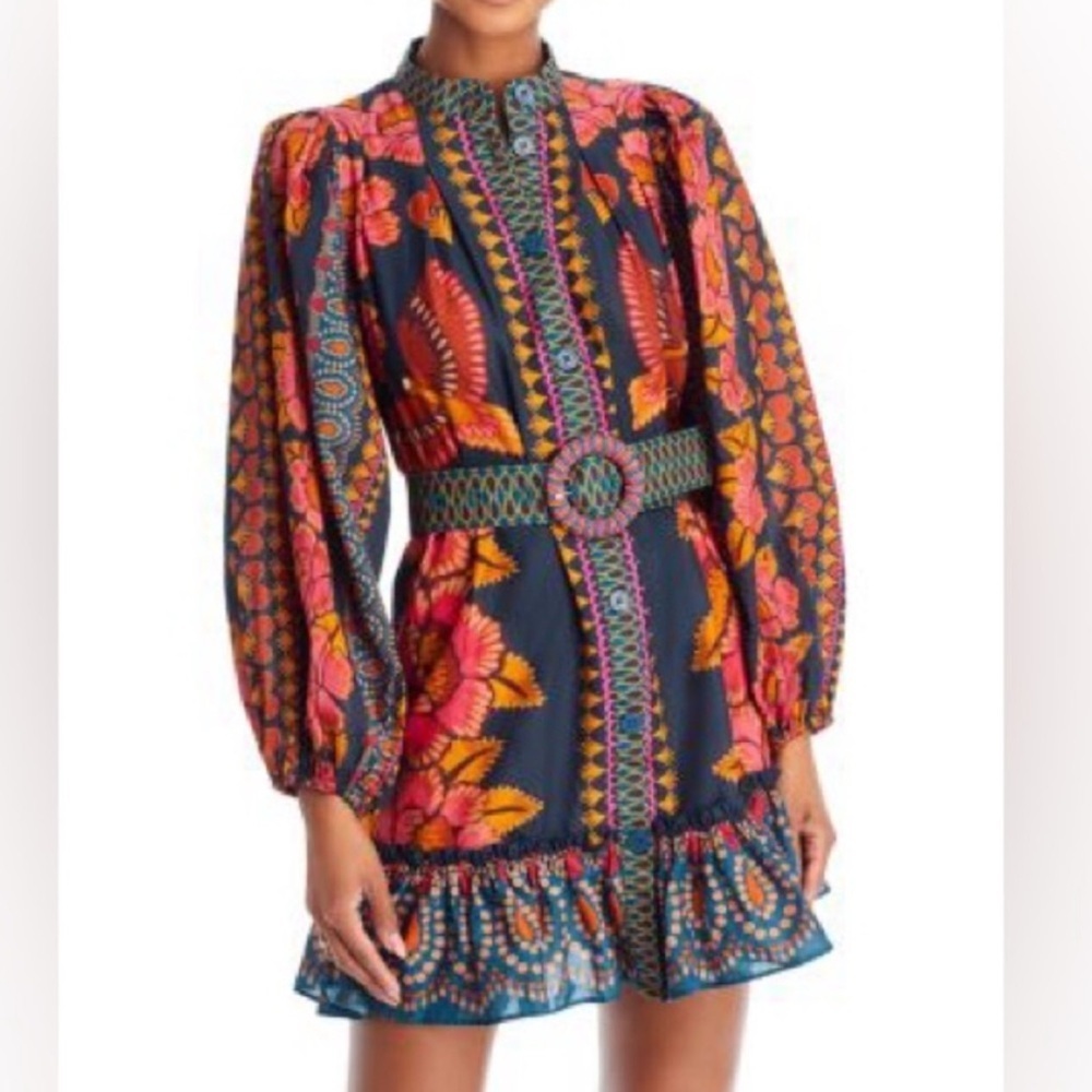 Farm Rio Ainika Sparkle Puff Sleeve Cotton Mini Dress SIZE SMALL NO BELT